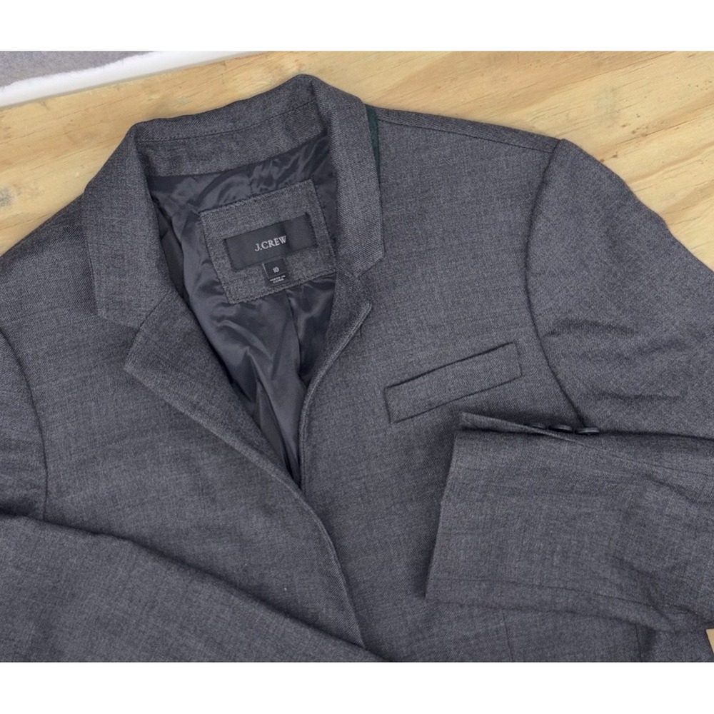 J Crew Regent Blazer Wool Flannel Dark Gray Women 10 Stretch Single Button B0323